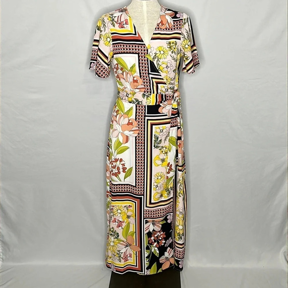 Who What Wear Spring Blocked Floral True Wrap "Almost A Maxi" Dress - Size XS - Picture 1 of 6